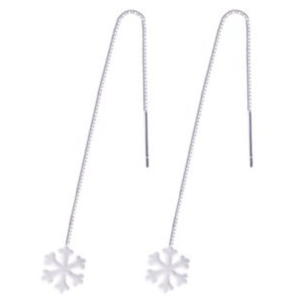 Snowflake Dangle Drop Threader Earrings - Picture 2 of 4